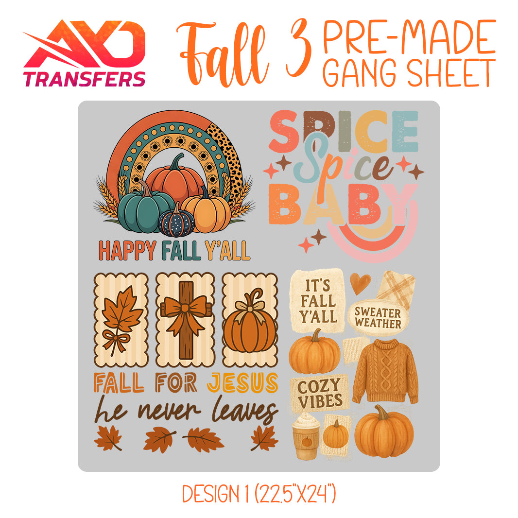 Fall / Autumn v3 Premade Gangsheet | Custom DTF Transfers for Fall