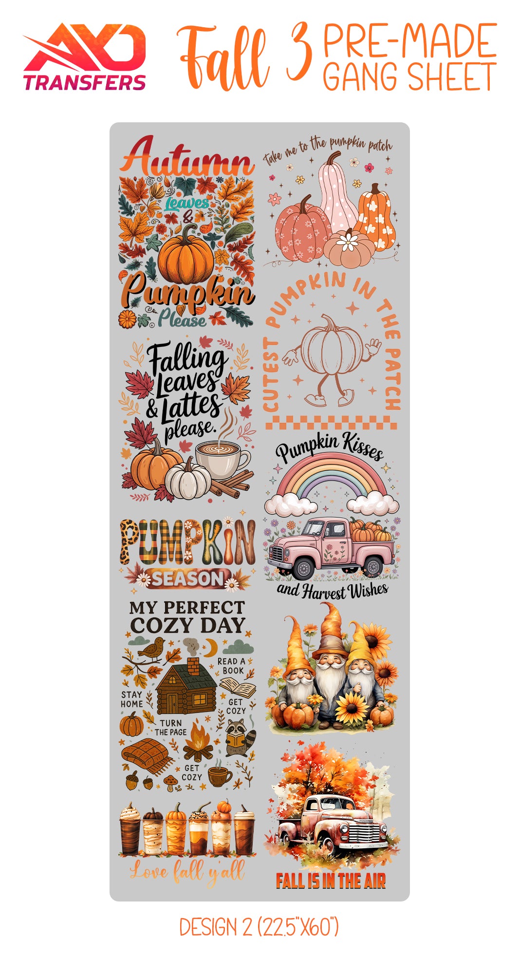Fall / Autumn v3 Premade Gangsheet | Custom DTF Transfers for Fall