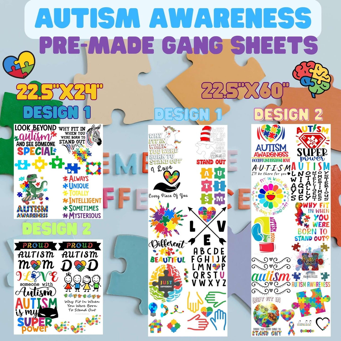 Autism Awareness Premade Gangsheets